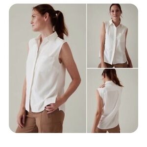 NWT - Athleta Olive Green Sleeveless Button-Front Collar Shell